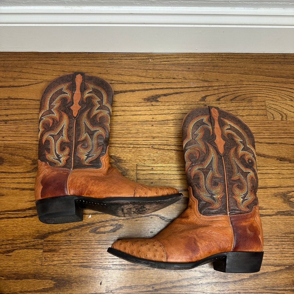 El General 1901 Men 8 Women 10 Full Quill Ostrich Cowboy Boots Cognac Western - Picture 6 of 10